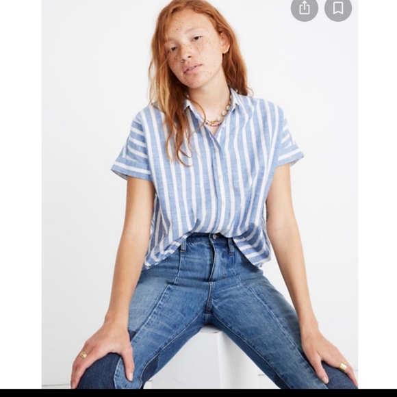 Madewell Tops - Madewell Stripe Crop Button-Up Striped Shirt(Small)